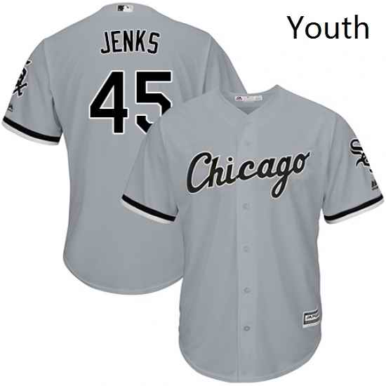 Youth Majestic Chicago White Sox 45 Bobby Jenks Replica Grey Road Cool Base MLB Jersey